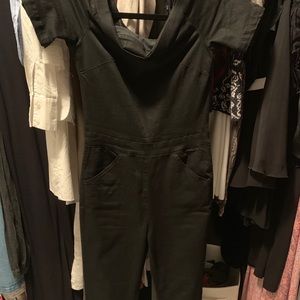 3x1 DENIM BLACK OFF THE SHOULDER JUMPSUIT